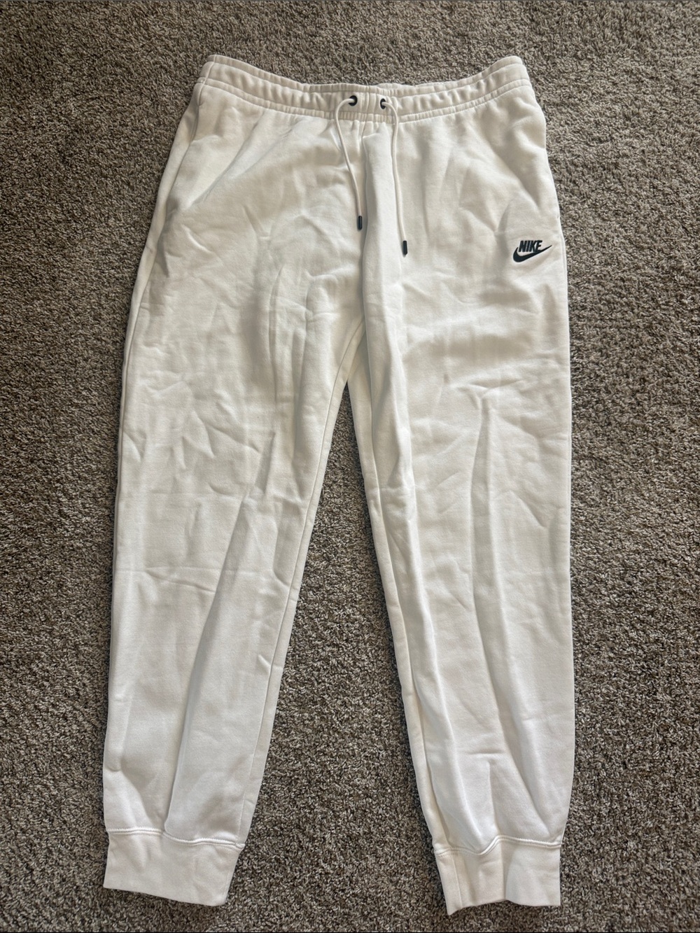 Nike White Women’s Fleece Joggers with Black Swoosh